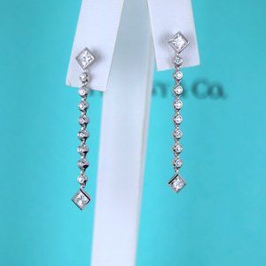 19308 Tiffany & Co. Grace Platinum Princess Cut Round Diamond Dangle Earrings